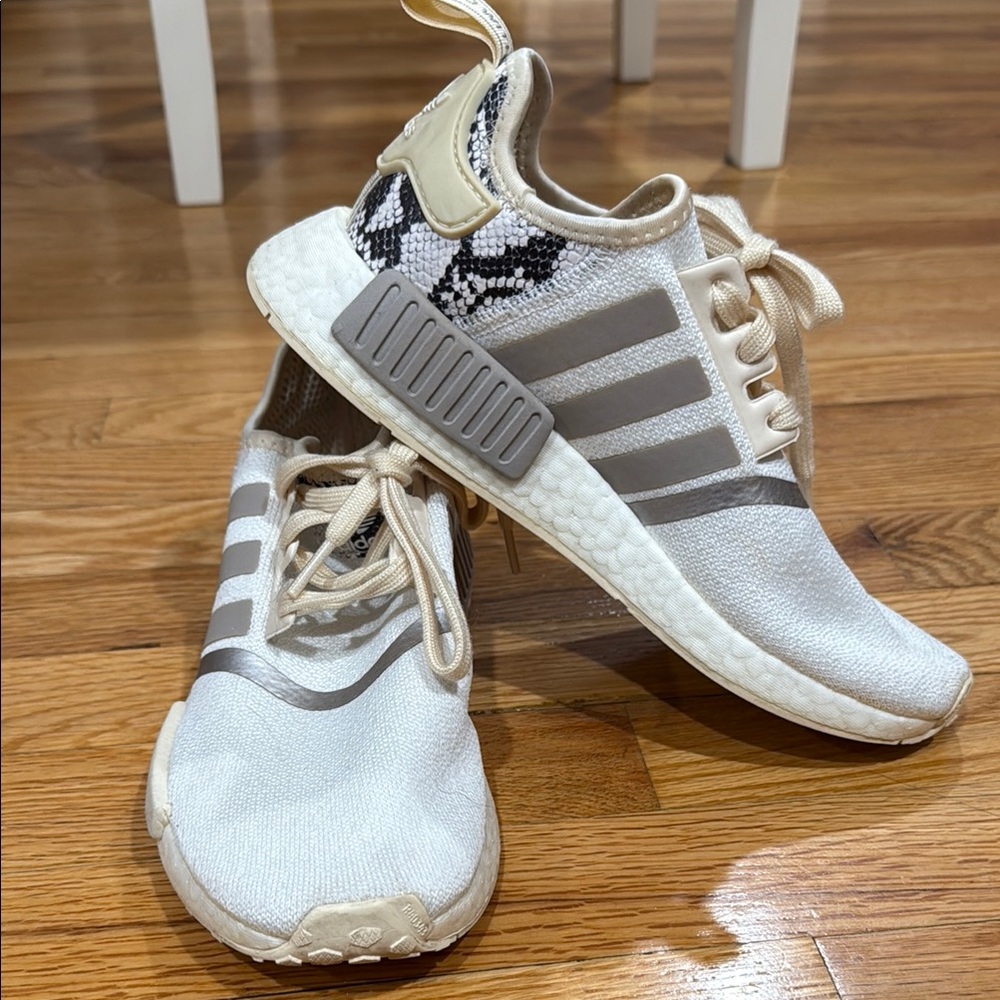 Adidas Snake Skin Cream and Gray Shoes